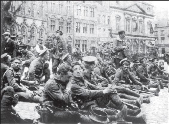 British troops from 4th Royal Fusiliers resting in the square at Mons 22nd - photo 2