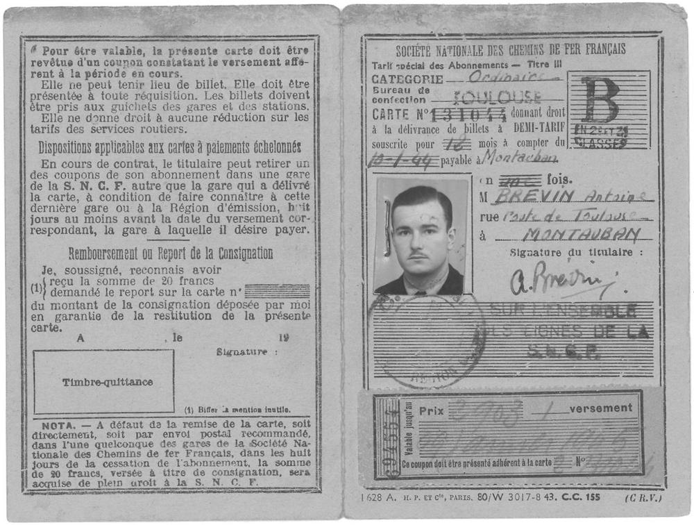 The card issued to Antoine Brvin Tony Brooks by SNCF the French national - photo 1