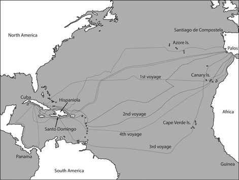 Map 3 The Atlantic world showing the routes of Columbus four voyages - photo 5
