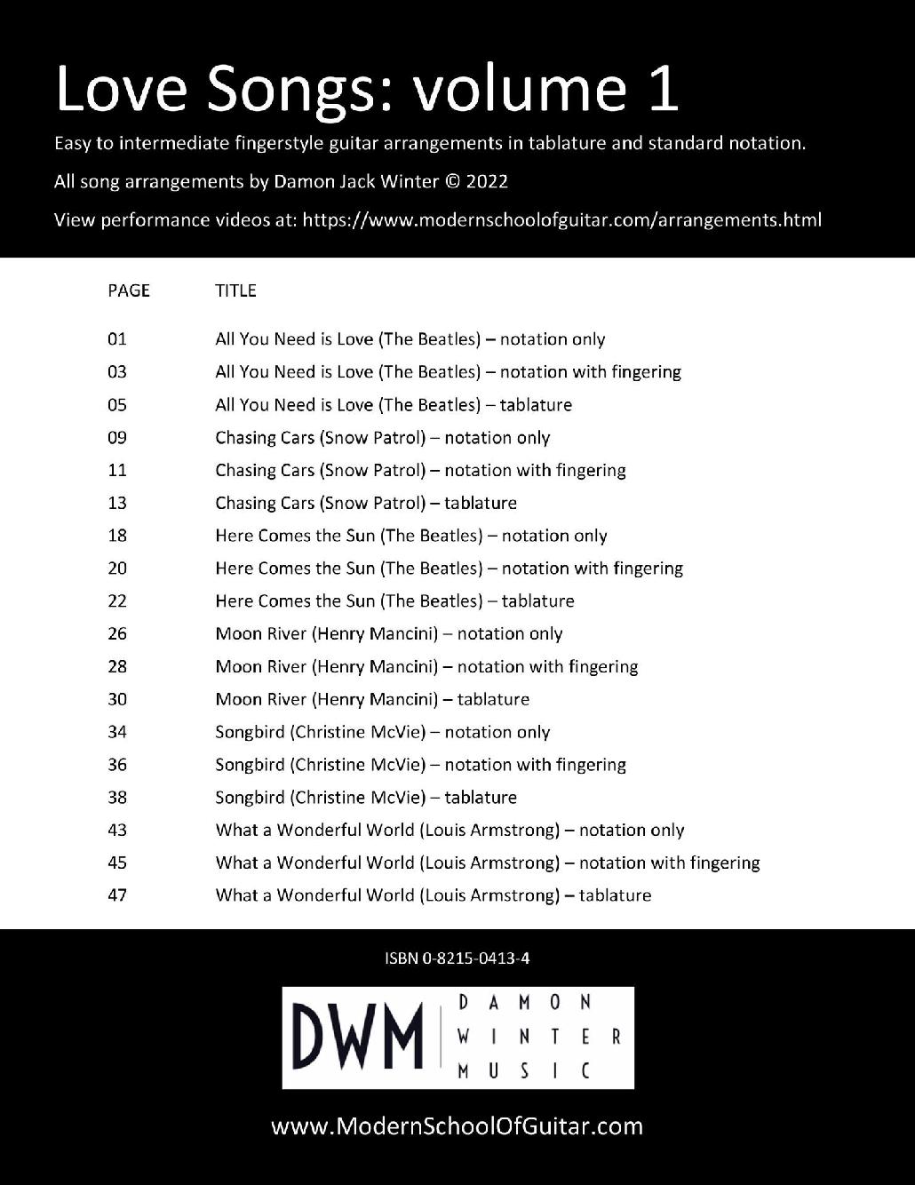 Love Songs Volume 1 6 Easy to Intermediate Fingerstyle Arrangements in TAB Notation - photo 2