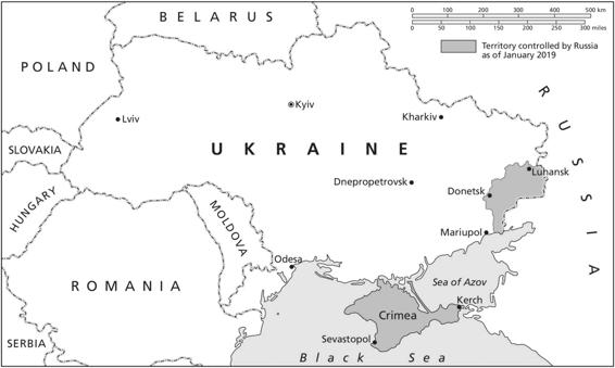 Map 01 Ukraine showing areas occupied by Russia as of 2019 The Sources of - photo 3