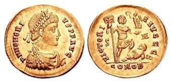 A gold coin of the Emperor Honorius On one side is a portrait of the emperor - photo 3