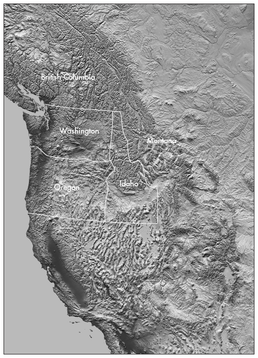 Oregon Country physical relief and present-day political boundaries JPL - photo 2