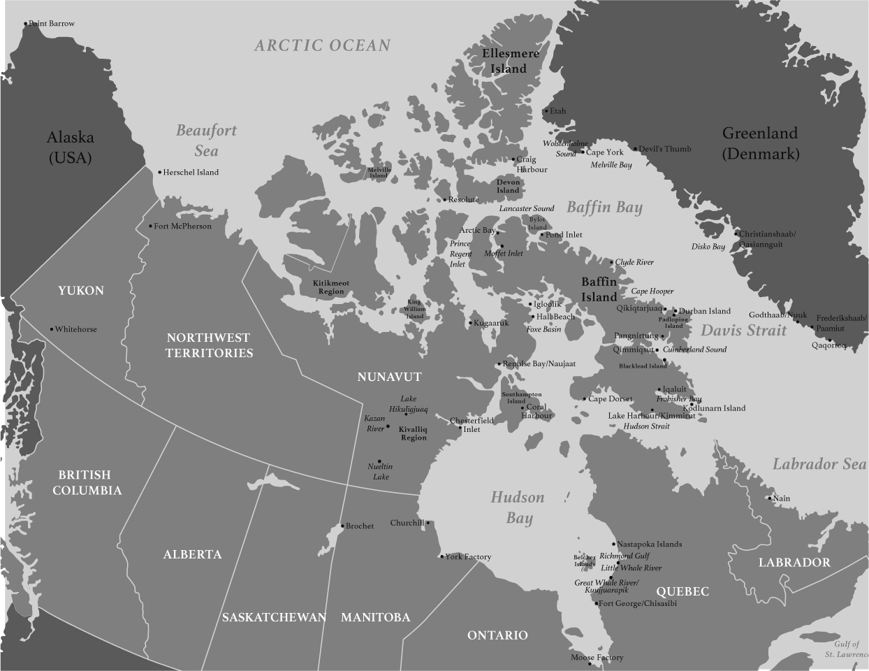 DescriptionA black and white map of Canada The Arctic Ocean is seen at the - photo 3