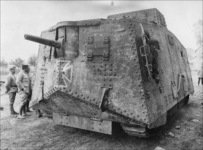 French soldiers inspecting a captured A7V complete with graffiti at - photo 6