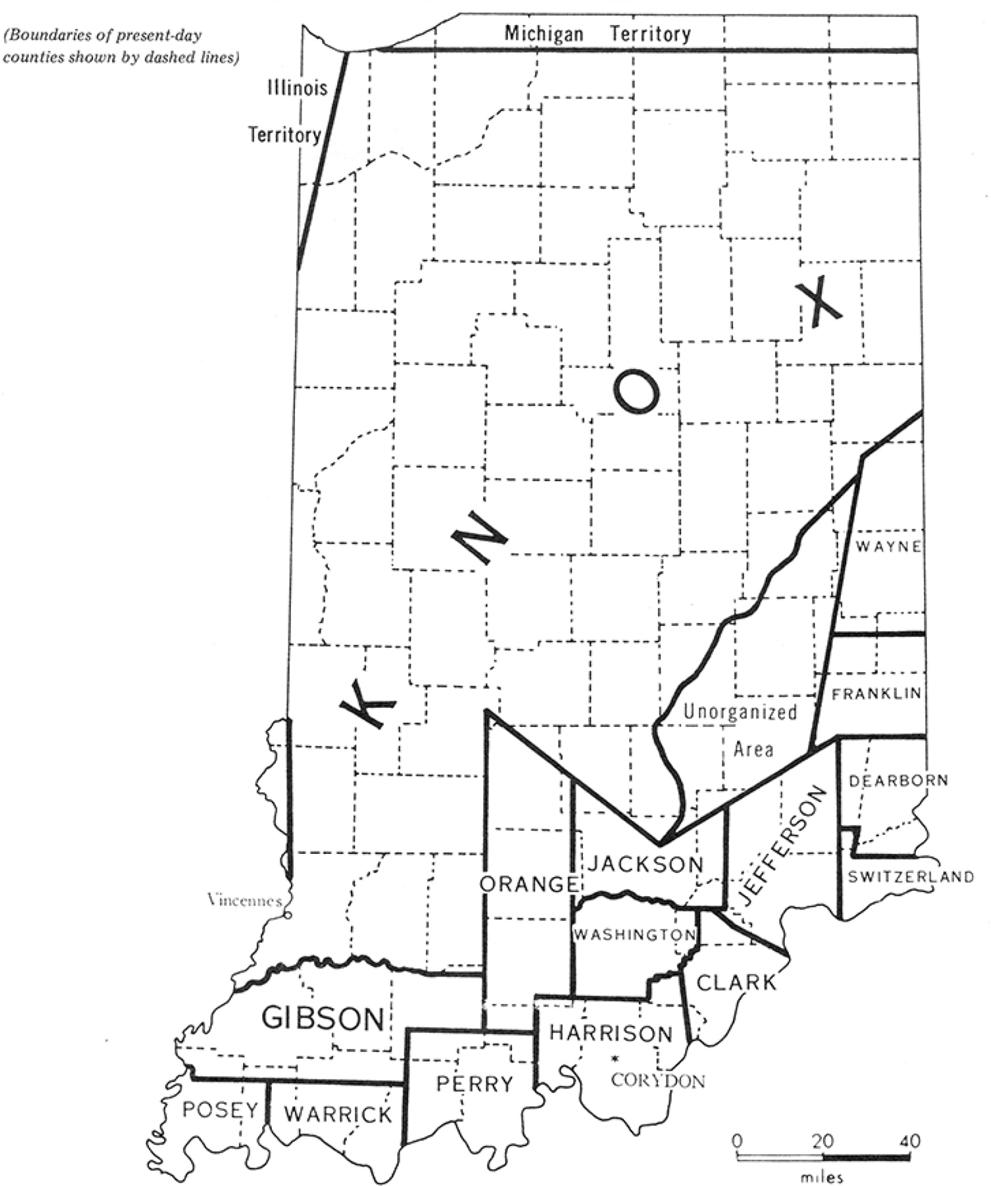 Boundaries of Indiana counties in 1816 with present-day boundaries denoted by - photo 4