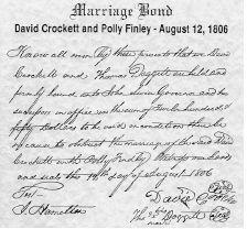 Marriage bond David Crockett and Polly Finley August 12 1806 Recorded in - photo 12