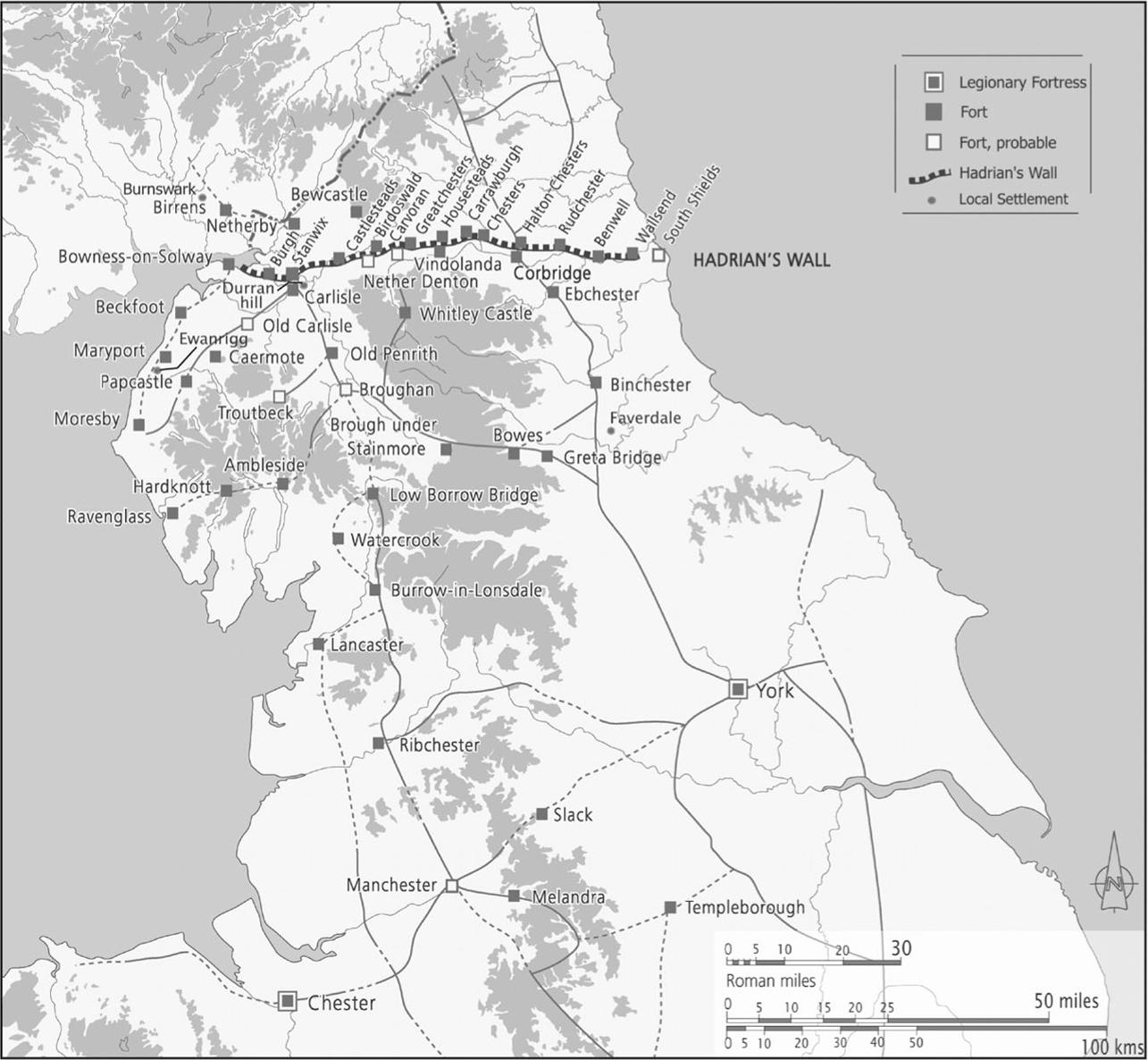 Hadrians Wall in its military landscape and select local settlements in the - photo 4