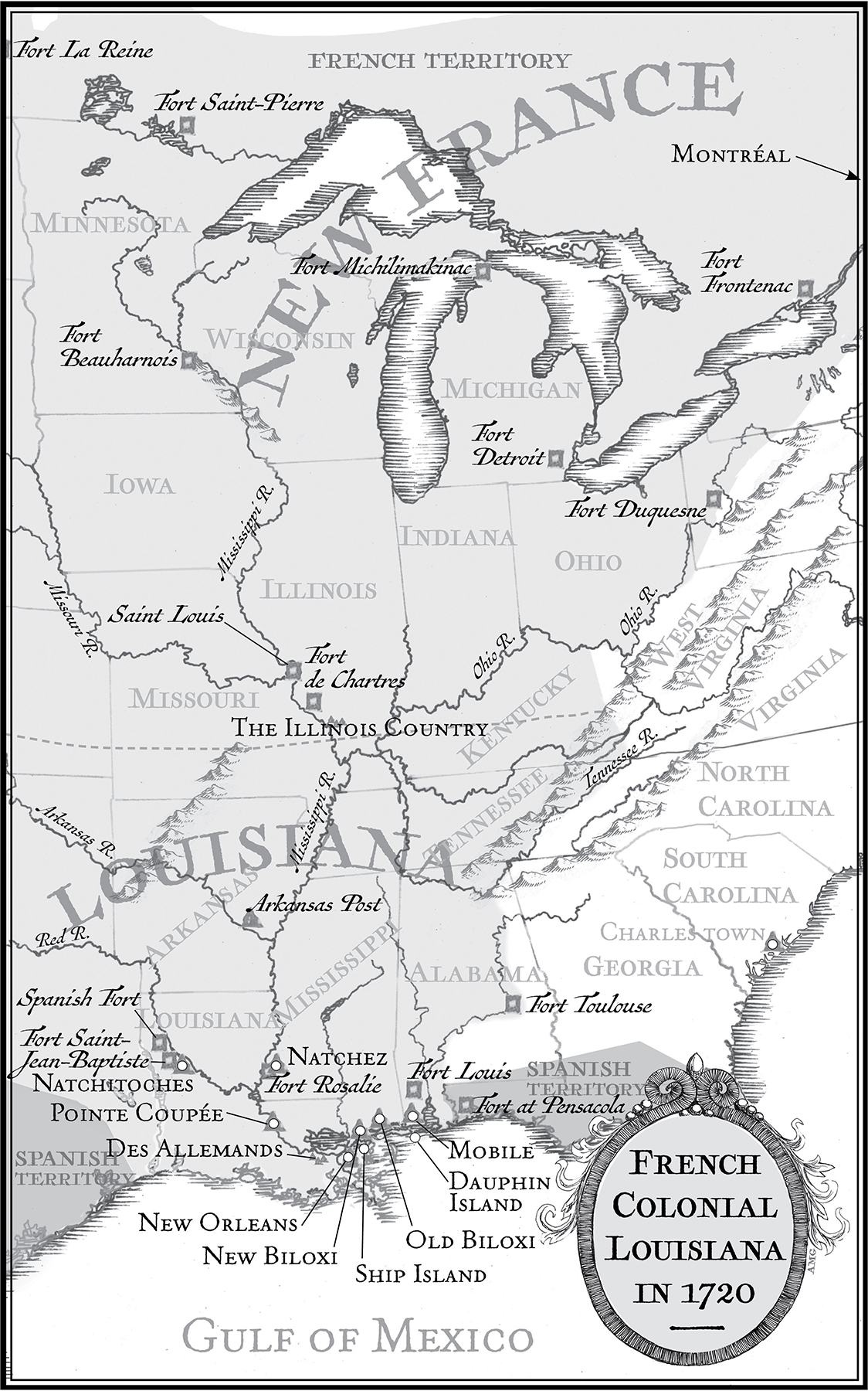 Map of French Colonial Louisiana in 1720 The names and frontiers of todays - photo 3