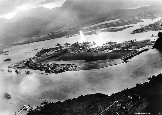 Photograph from a Japanese plane of Battleship Row at the beginning of the - photo 1