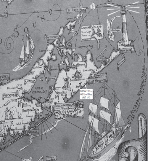 The Hamptons portion of an old map of Long Island that hung in the authors - photo 4