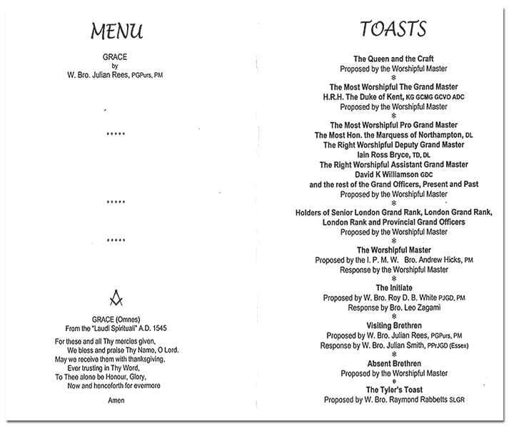 FIG 1 The menu and the toast at the initiation of the author in the United - photo 2