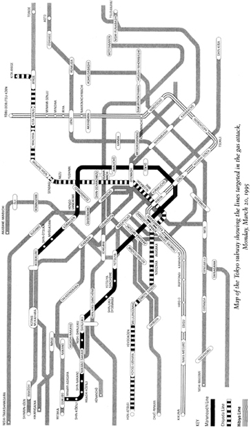 Map of the Tokyo subway showing the lines targeted in the gas attack Monday - photo 4