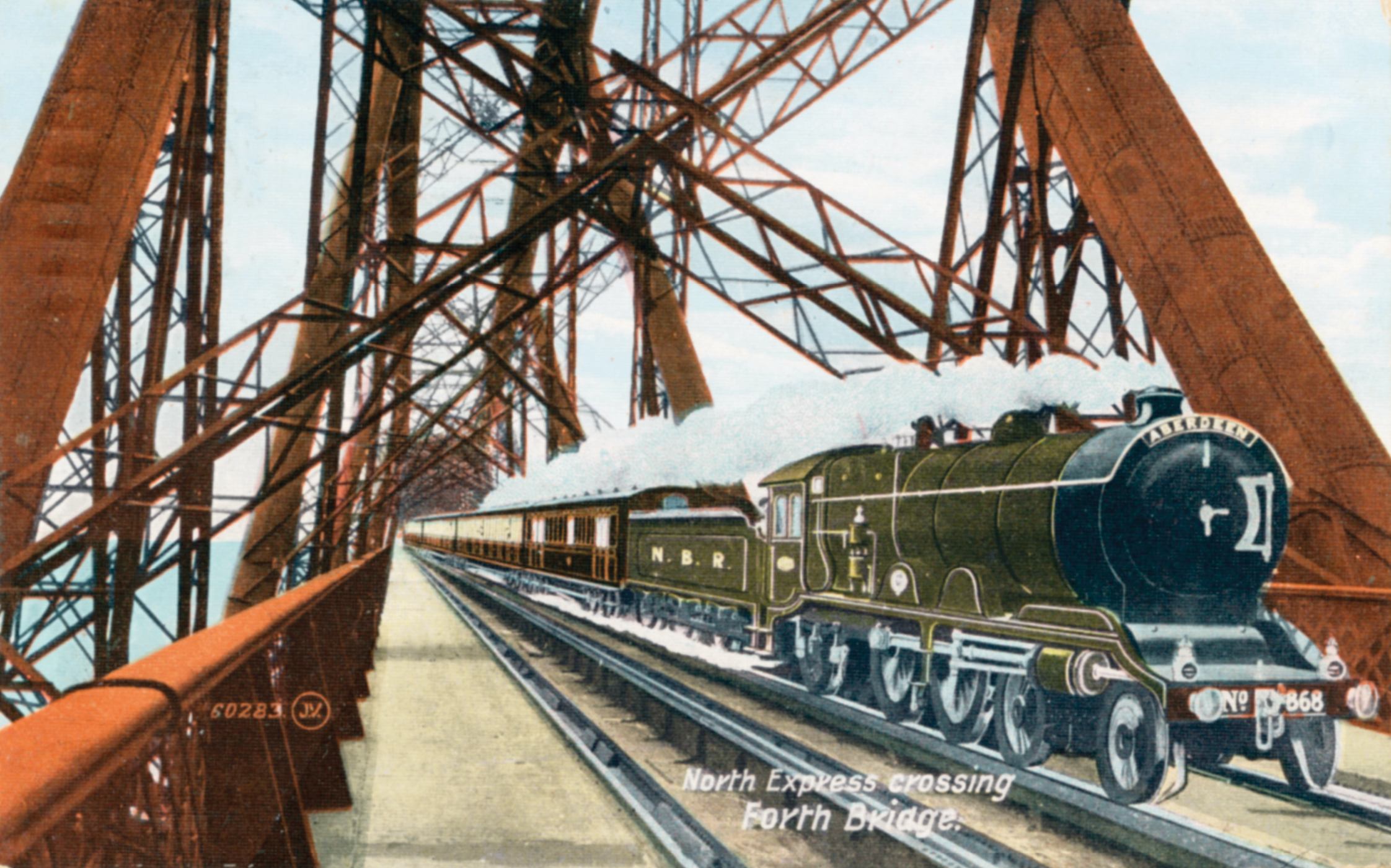 Postcard depicting North British Railway 4-4-2 Class H locomotive crossing the - photo 2