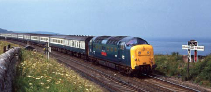 Deltic 55019 Royal Highland Fusilier powers an express past the Scottish border - photo 4