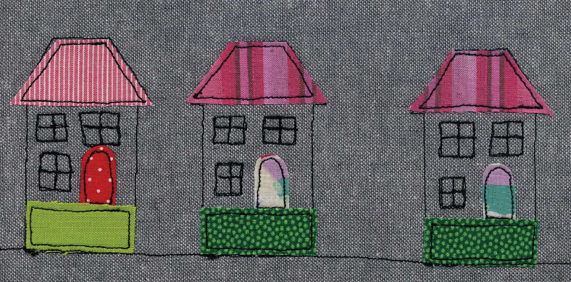 Three Houses by Linda Miller 10 19cm 4 7in fabric appliqu and free machine - photo 6