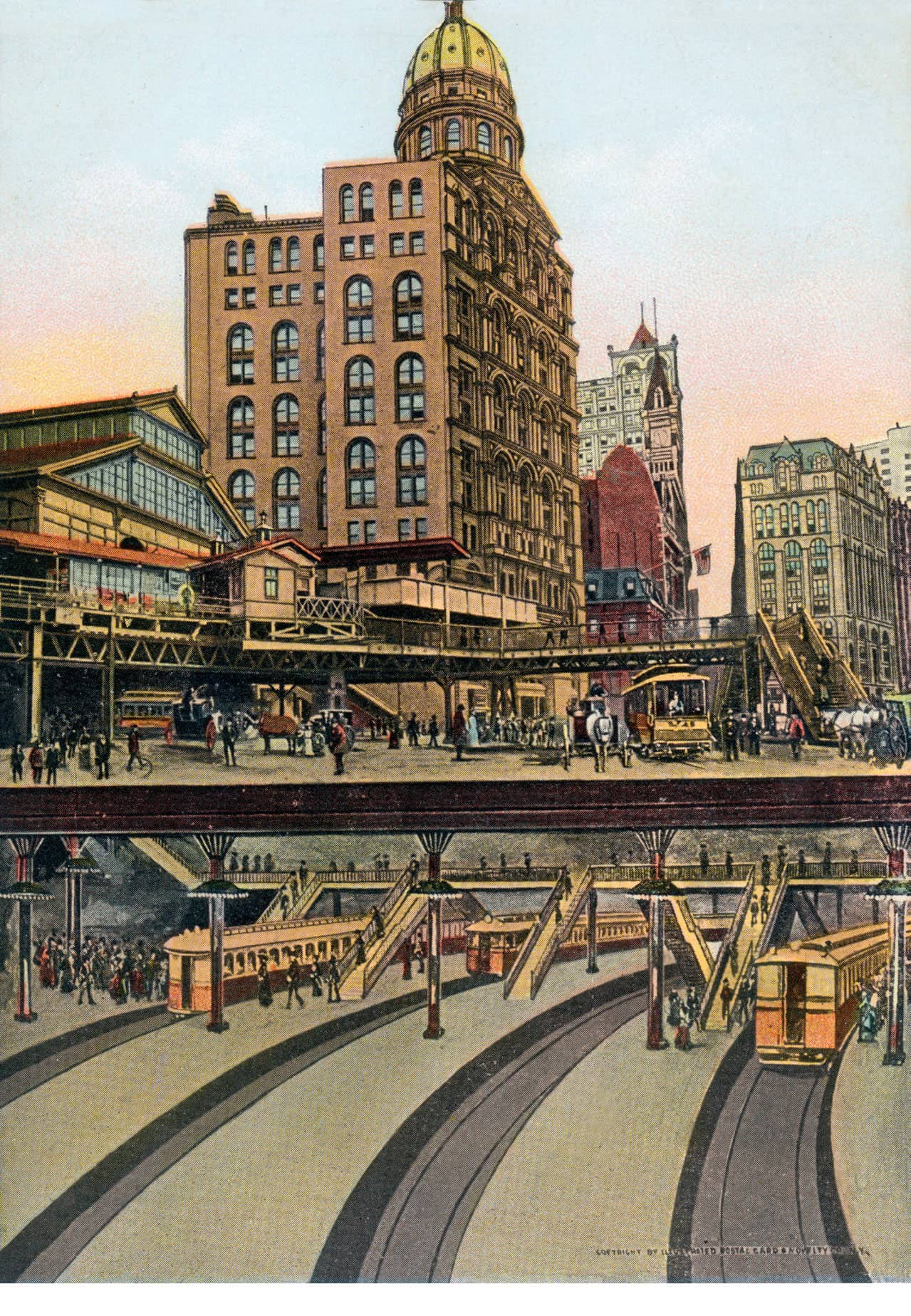 A 1906 postcard showing a cutaway of the BMT Subway and Brooklyn Bridge - photo 4