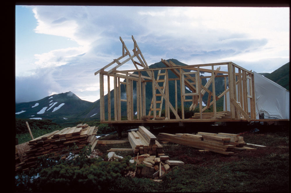 Kambalnoye cabin being built PHOTO CHARLIE RUSSELLCharlie teaching his cub to - photo 15