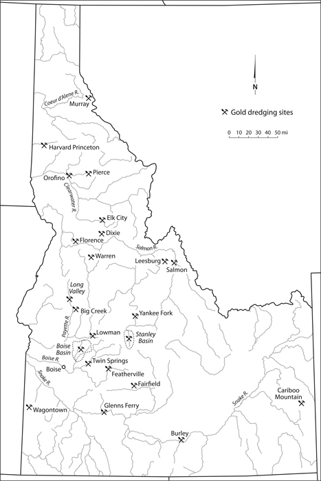 Major gold dredging sites in Idaho Map by Bill Nelson Introduction Gold is - photo 2