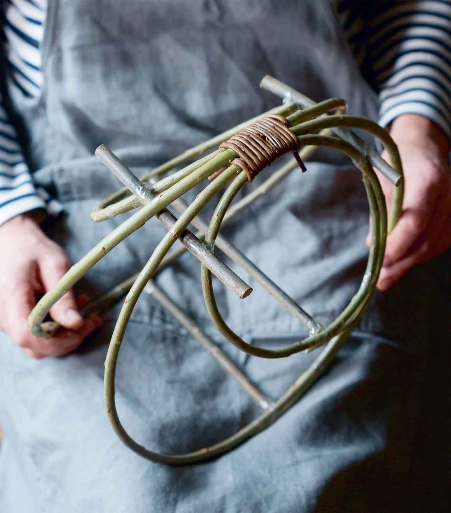 The start of a gathering basket using sticks to space the templates ready for - photo 6