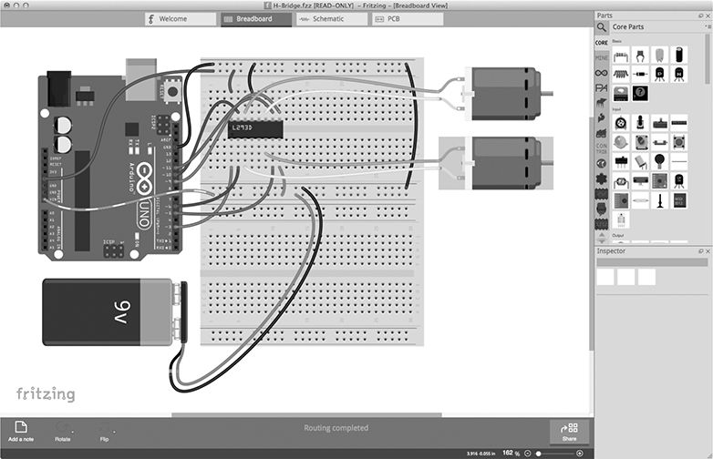 FIGURE 1-1 A Fritzing example project Breadboard view The first thing that - photo 2