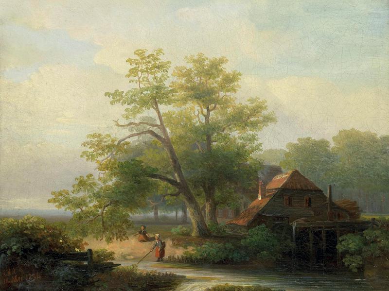 A Watermill in a Woody Landscape Lodewijk Hendrik Arends 1854 Landscape - photo 2