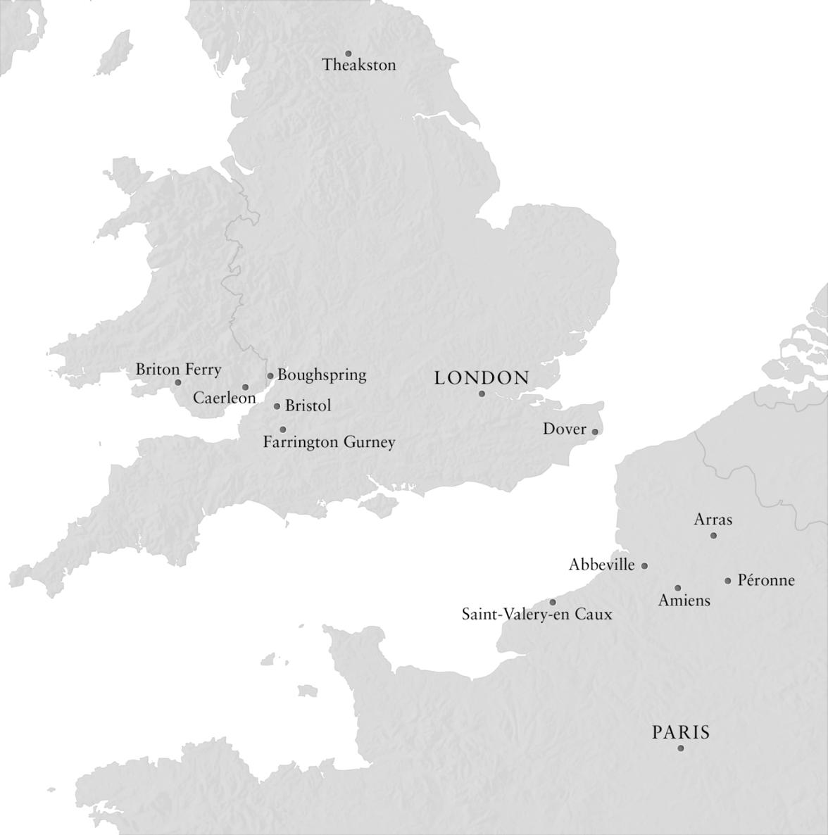Map of England Wales and northern France showing the locations central to - photo 2