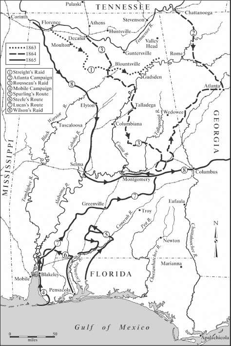 Principal Union Campaigns in Alabama 18631865 Map by Mary Lee Eggart - photo 3