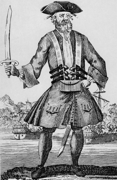 A woodcut of the pirate Blackbeard armed for battle with his cutlass and six - photo 6