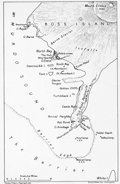 Ross Island map showing winter quarters for the Discovery Nimrod and Terra - photo 1