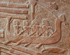 This engraving shows an early sailing vessel complete with sails and oarsmen - photo 2