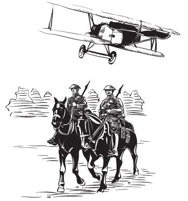 The flimsy biplanes stubby tanks and cavalry officers on horseback of the - photo 3