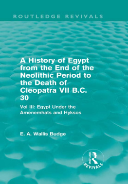 E. A. Wallis Budge A History of Egypt from the End of the Neolithic Period to the Death of Cleopatra VII B.C. 30 (Routledge Revivals)
