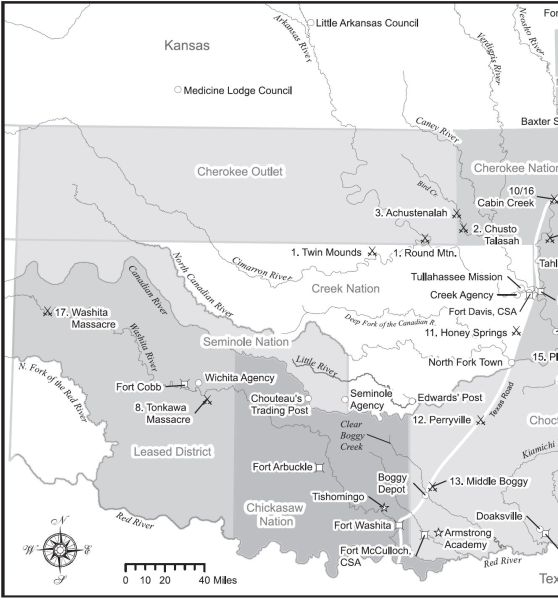 Civil Warera Indian Territory places and regional battle sites Map courtesy of - photo 3