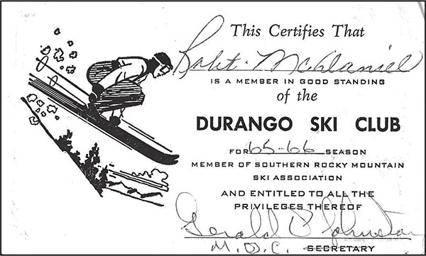 Robert McDaniels official membership card for the Durango Ski Club Courtesy - photo 3