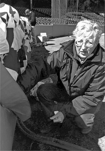 Mary Alden installing bunting at Fenway Park in preparation for Opening Day - photo 3