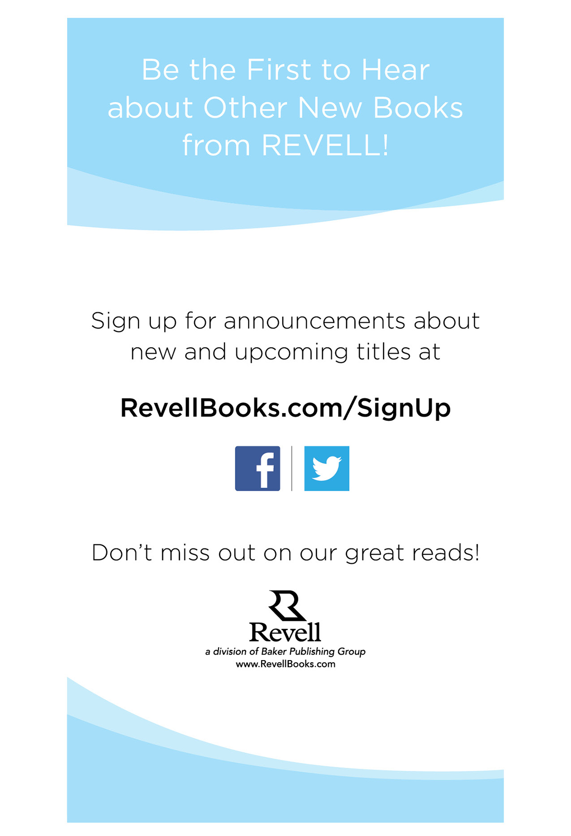 Sign up for announcements about upcoming titles Twitter RevellBooks Facebook - photo 2