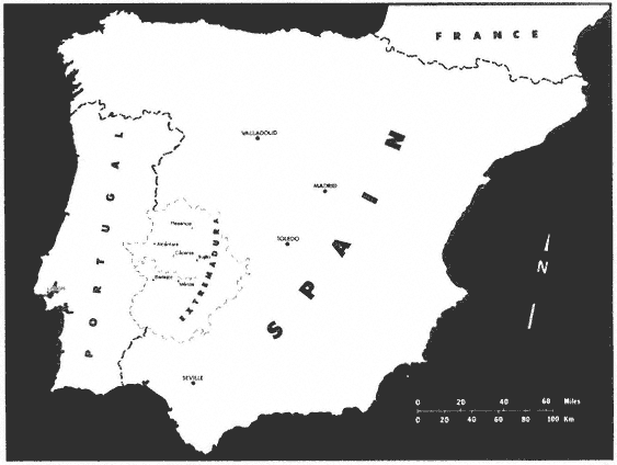 Map of the Iberian Peninsula showing the Extremadura region Page - photo 2