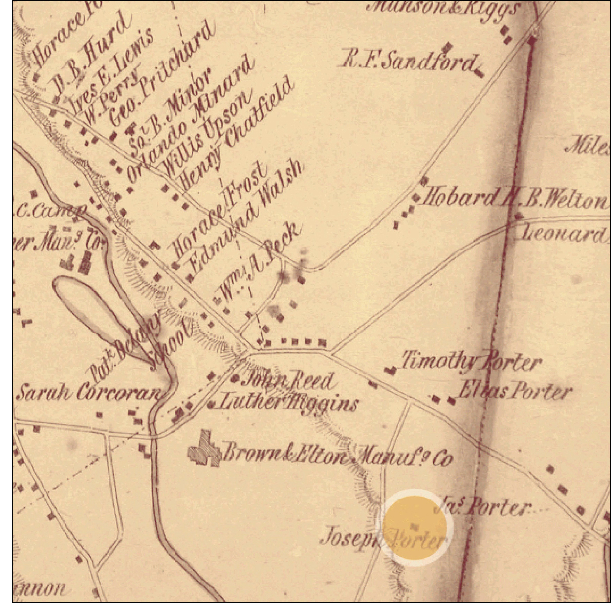 Map of Waterbury Connecticut from 1852 showing the location of the Porter - photo 5
