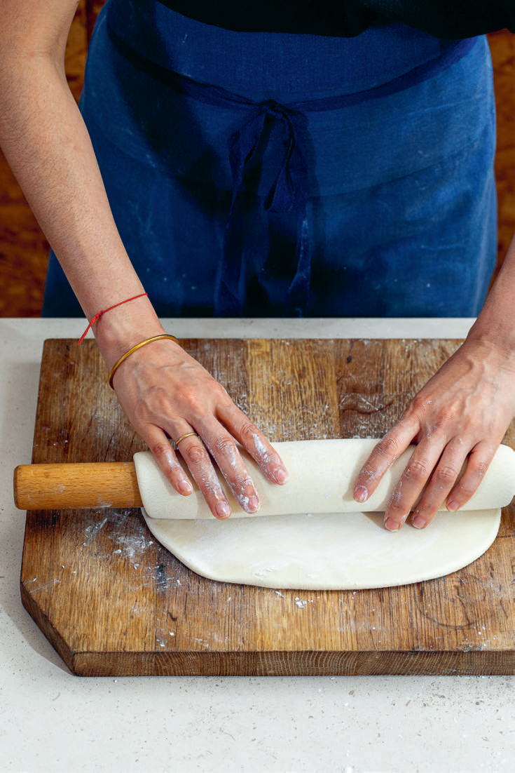 C Dust a cutting board and both sides of the dough with starch Fold the dough - photo 6