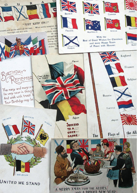 Flag postcards from various publishers highlighting the flags of the Allies - photo 4