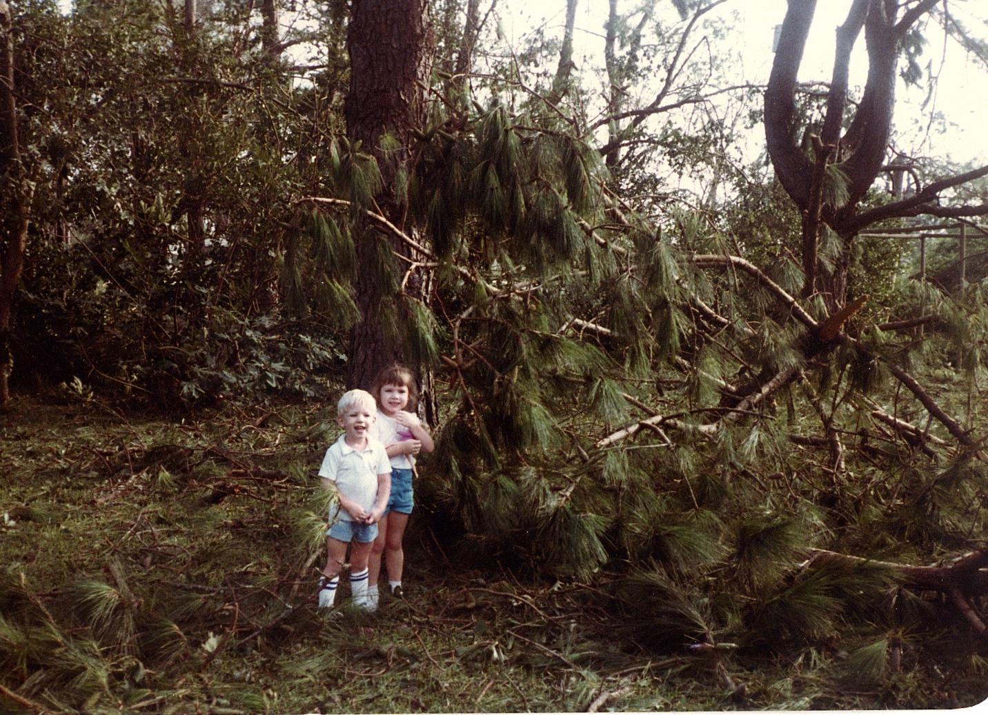 Linley and me in my grandmothers backyard after Hurricane Alicia in 1983 - photo 2