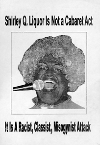 Flyer distributed by protesters at Shirley Q Liquor performance 2004 I - photo 2