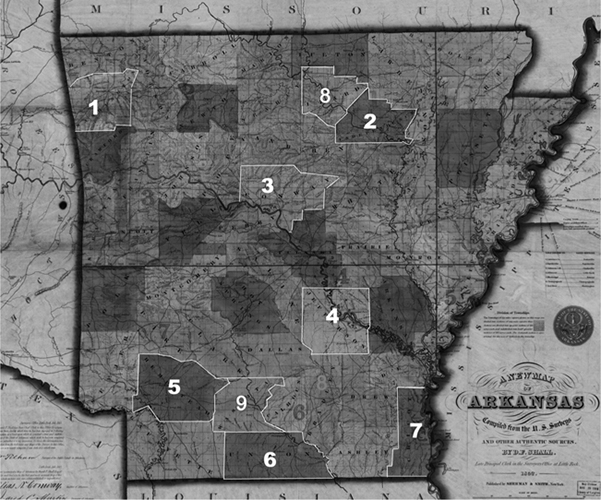 A New Map of Arkansas 1852 Counties frequently mentioned in this book 1 - photo 2