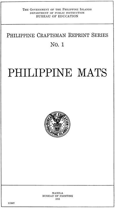 Philippine Craftsman Reprint Series No 1 Philippine Mats The Gove - photo 1