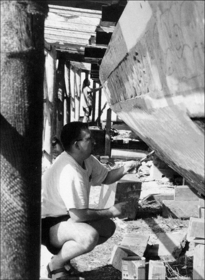 The author helping with work on the mighty waka taua Nukutaimemeha at - photo 3