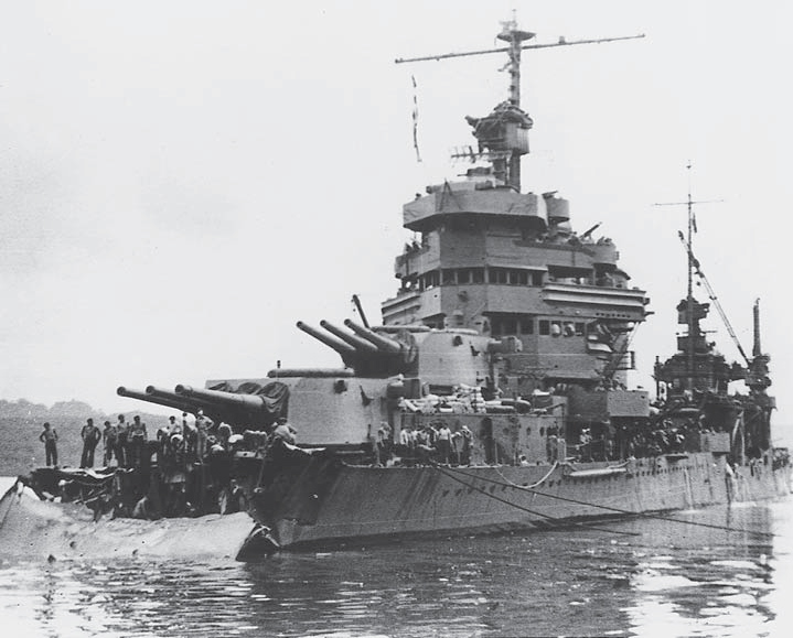 Minneapolis shown in November 1942 after taking two torpedo hits from Japanese - photo 3