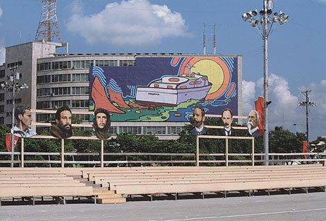 A billboard at the plaza Mart in Havana shows the yacht Granma on which Fidel - photo 2