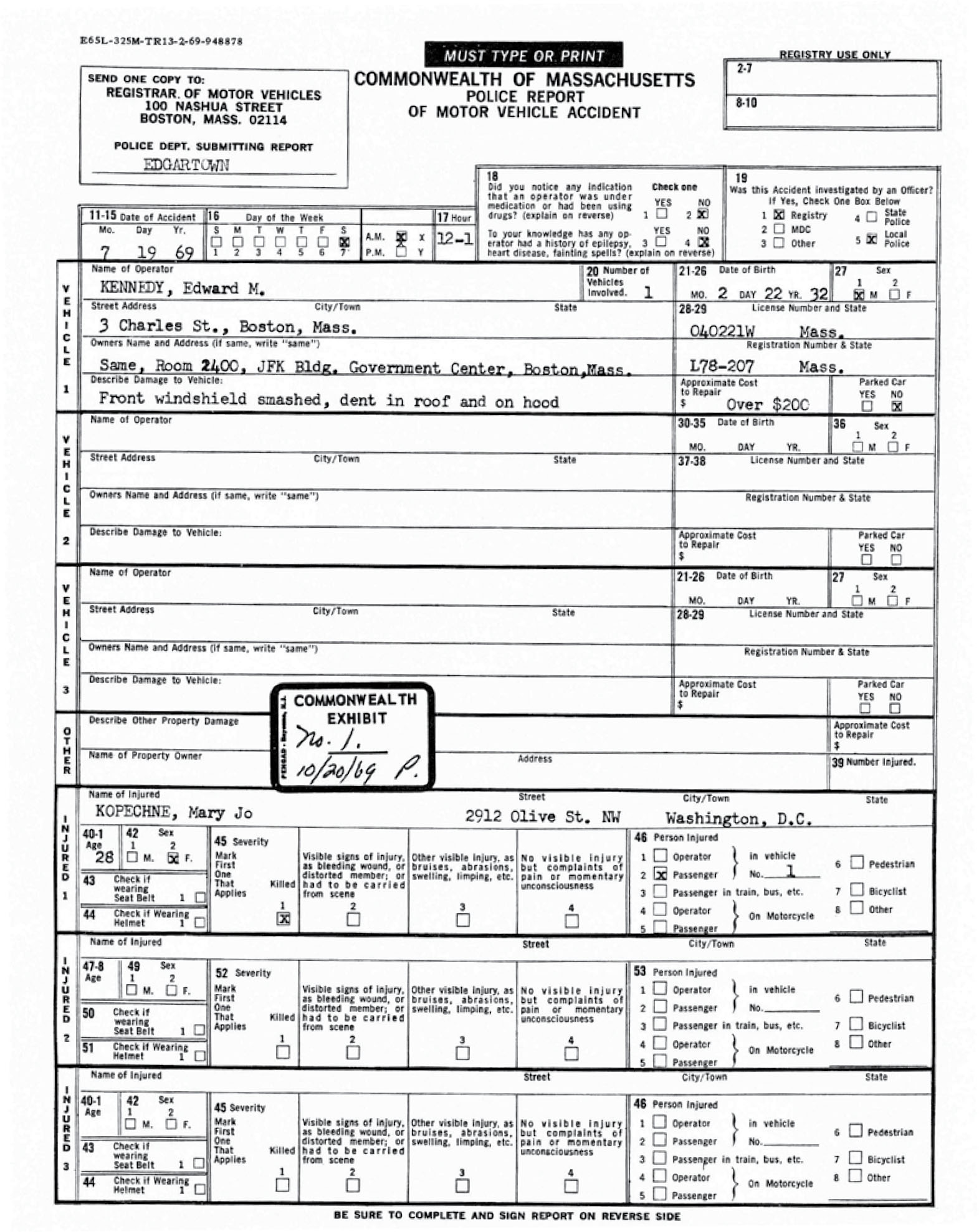 Appendix 1 Edgartown police report of the accident by Chief Dominick J Arena - photo 1