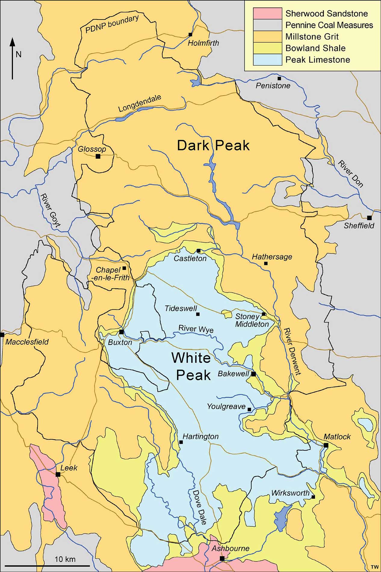 Outline geology of the Peak District with the National Park boundary shown in - photo 6